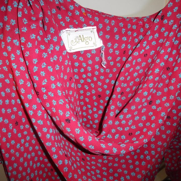 cowl-neck, peplum, floral print crepe, knee-length dress, vintage late 1970s-80s - Picture 13 of 15